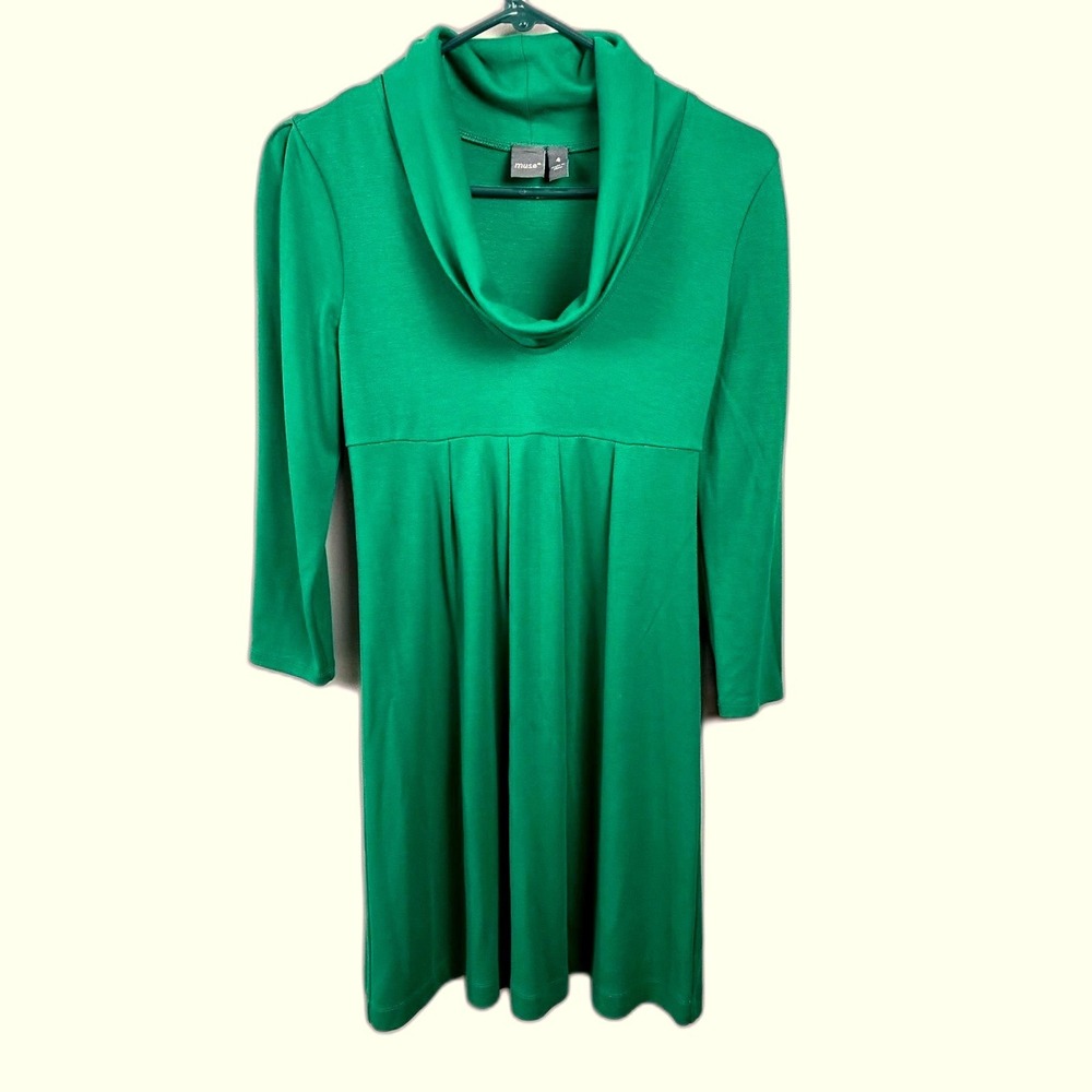 Muse Womens Kelly‎ Green Cowl Neck Empire Waist Pleated Knit Dress Size 4